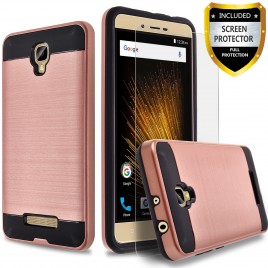 BLU Dash XL Case, 2-Piece Style Hybrid Shockproof Hard Case Cover with [Premium Screen Protector] Hybird Shockproof And Circlemalls Stylus Pen (Rose Gold)